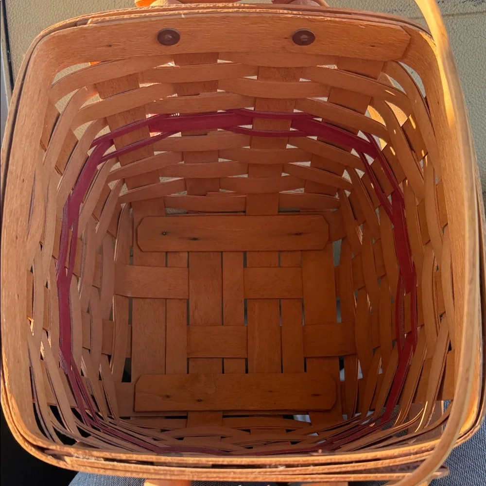 Longaberger Natural Wood Basket with Cranberry Red Bands